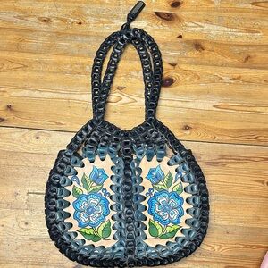 Isabella Fiore Black and Tan Floral Shoulder Bag